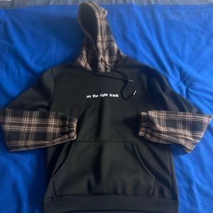 SHEIN - Hoodie - Mens - Size M - Black with plaid hoodie and sleeves